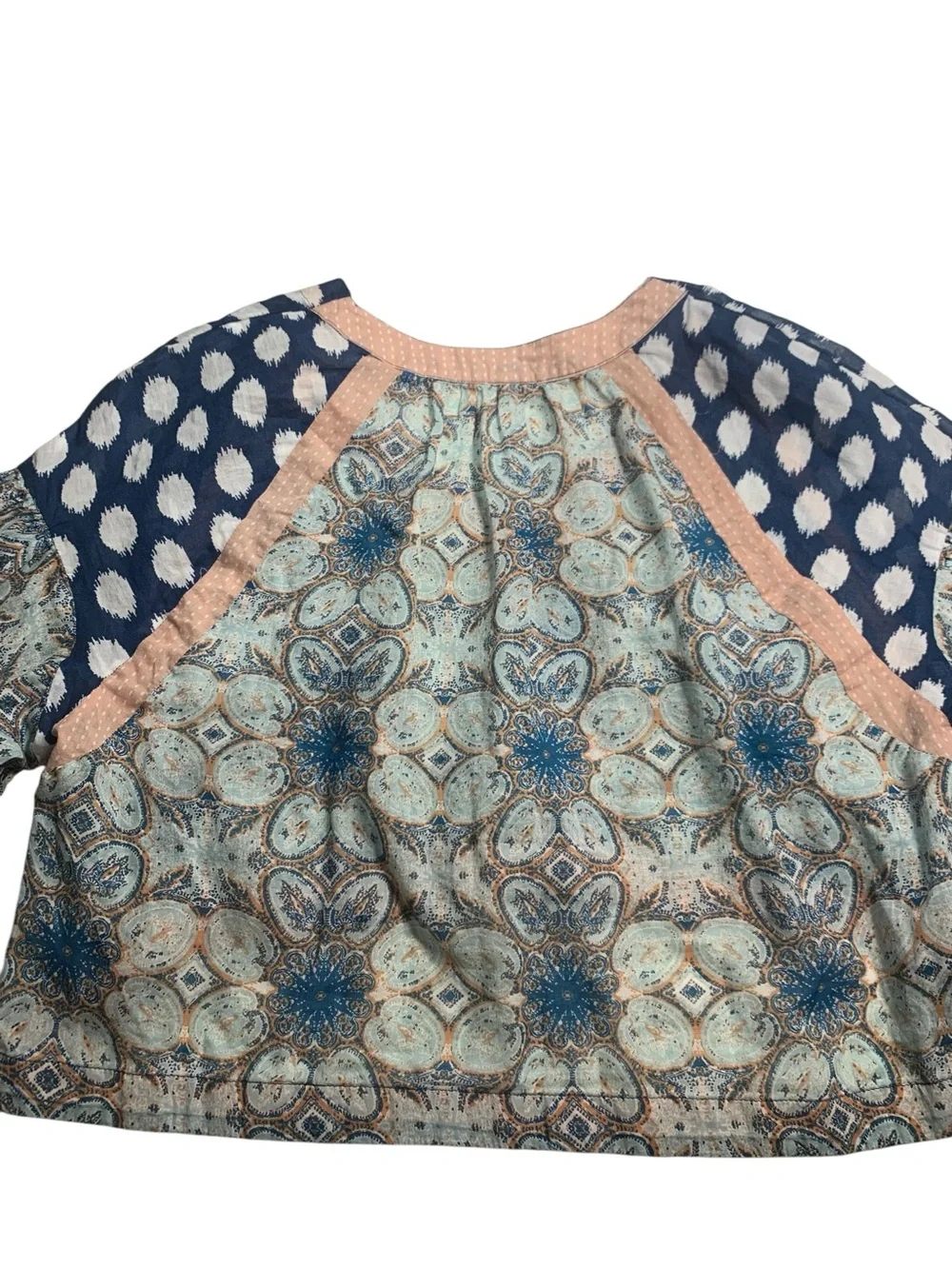 Free People Boho Patchwork Paisley Polka Dot Bell Sleeve Oversized Top XS